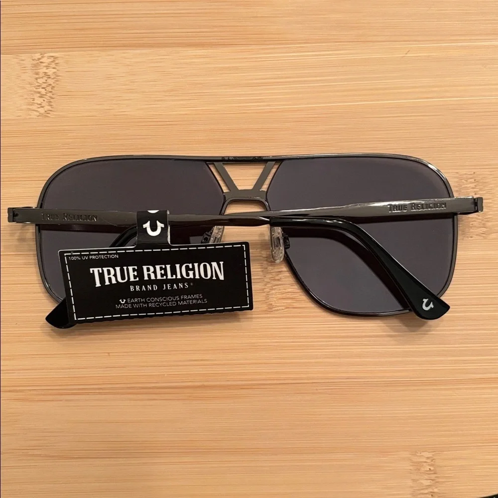 Brand New True Religion Square Aviator Metal Sunglasses Mirrored Lens Smoky Gray